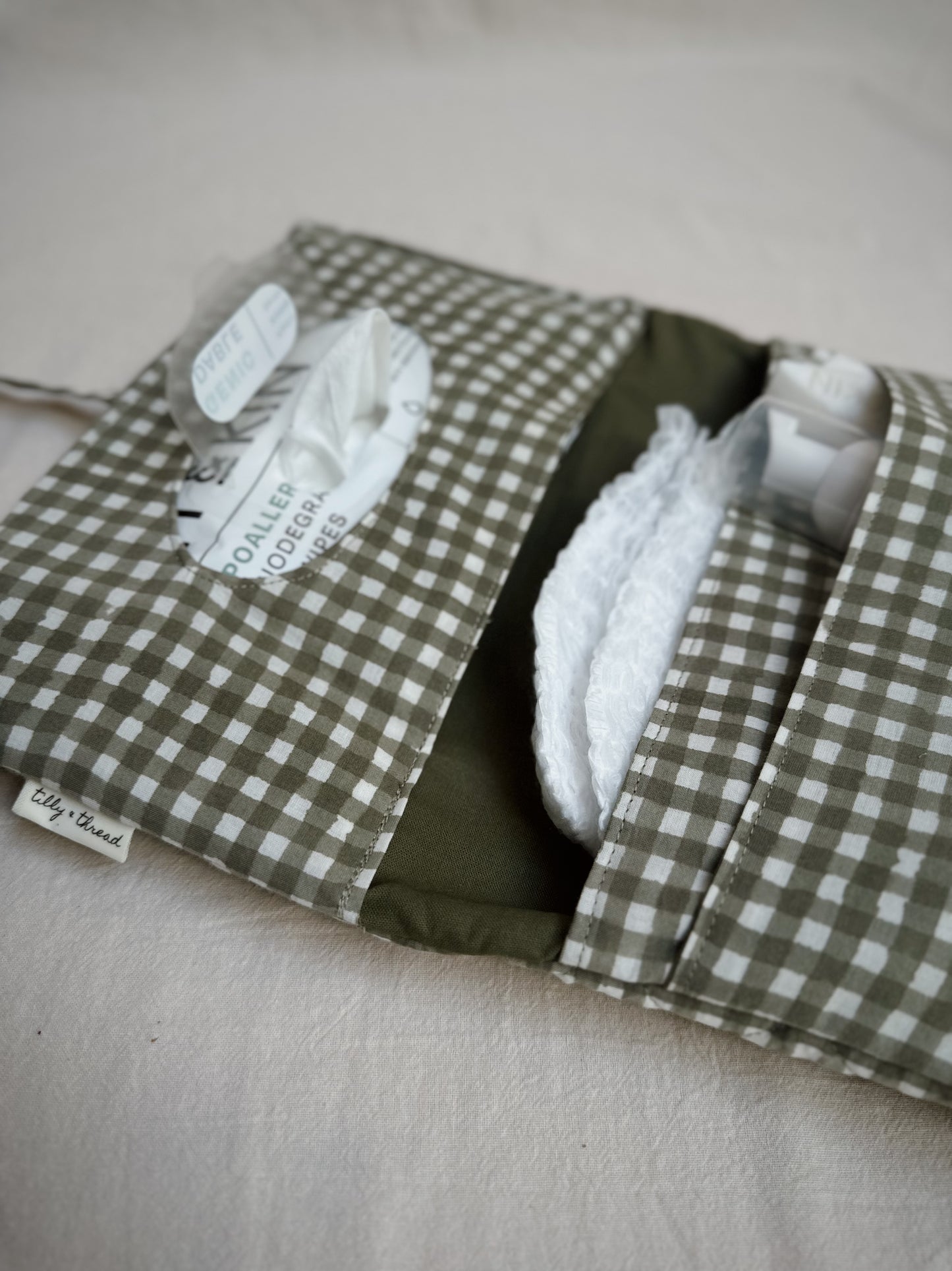 Quilted Tie Changing Clutch (Green Gingham)